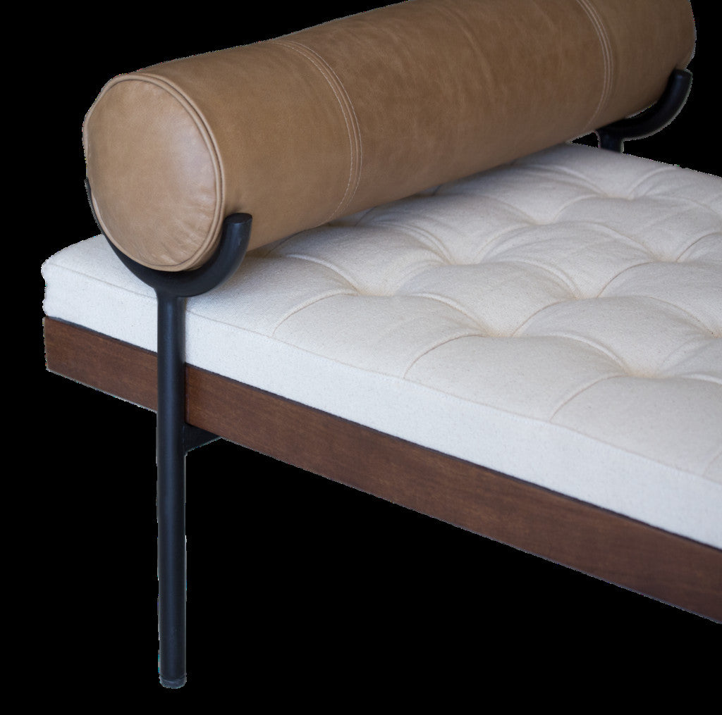 72" Black And Ivory Upholstered Cotton Blend Bedroom Bench By Homeroots | Benches | Modishstore - 5