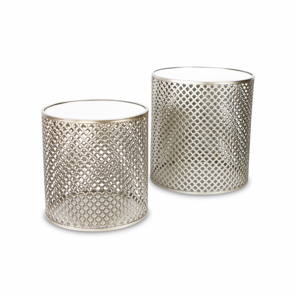 Set Of Two 21" Silver And White Mirrored And Steel Round Nested Tables By Homeroots | End Tables | Modishstore - 5