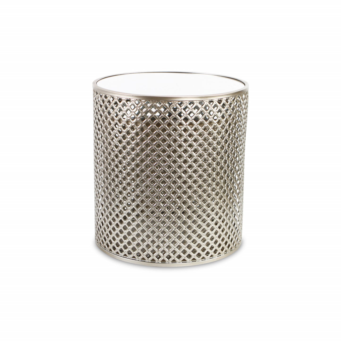 Set Of Two 21" Silver And White Mirrored And Steel Round Nested Tables By Homeroots | End Tables | Modishstore