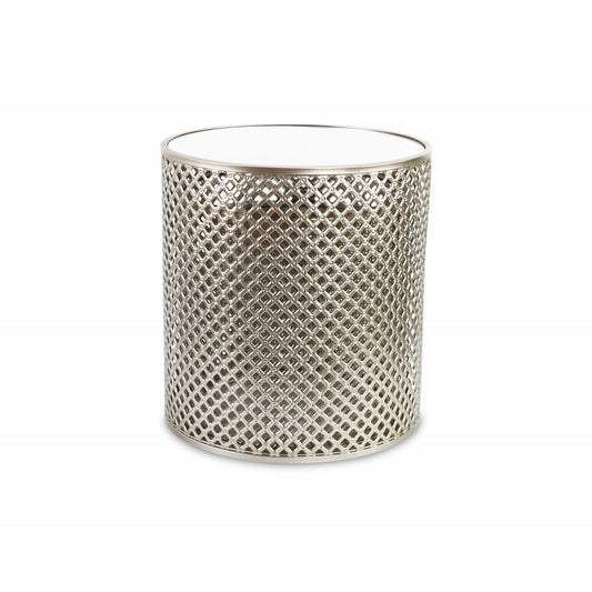 Set Of Two 21" Silver And White Mirrored And Steel Round Nested Tables By Homeroots | End Tables | Modishstore