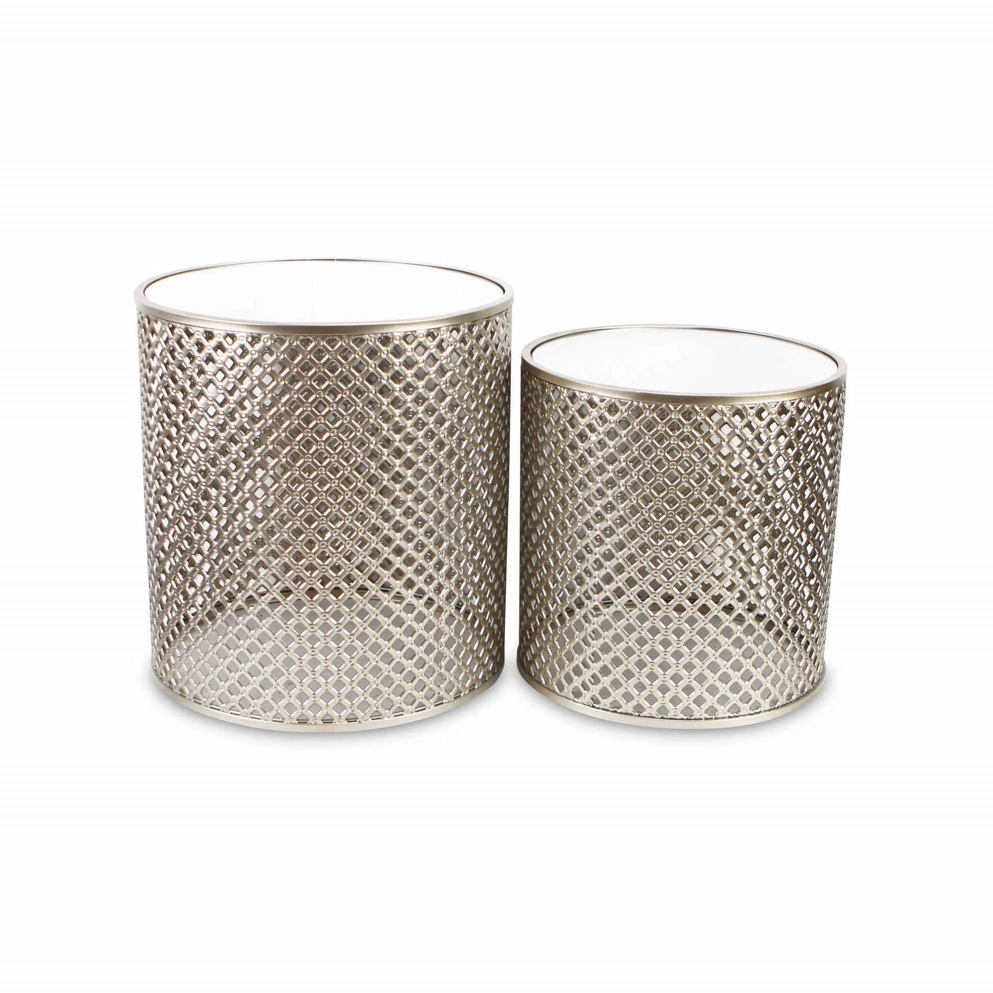 Set Of Two 21" Silver And White Mirrored And Steel Round Nested Tables By Homeroots | End Tables | Modishstore - 6