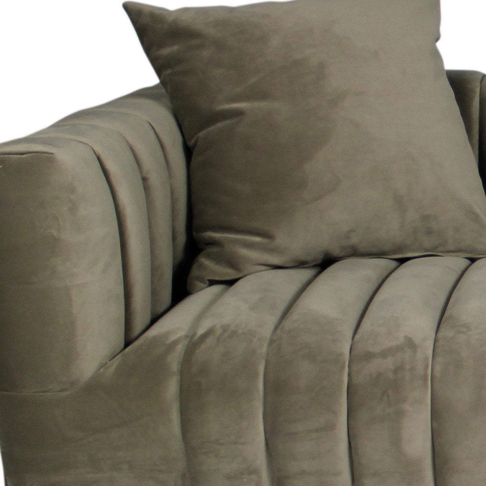 90" Gray Brown Velvet And Gold Sofa And Toss Pillows By Homeroots | Sofas | Modishstore - 5