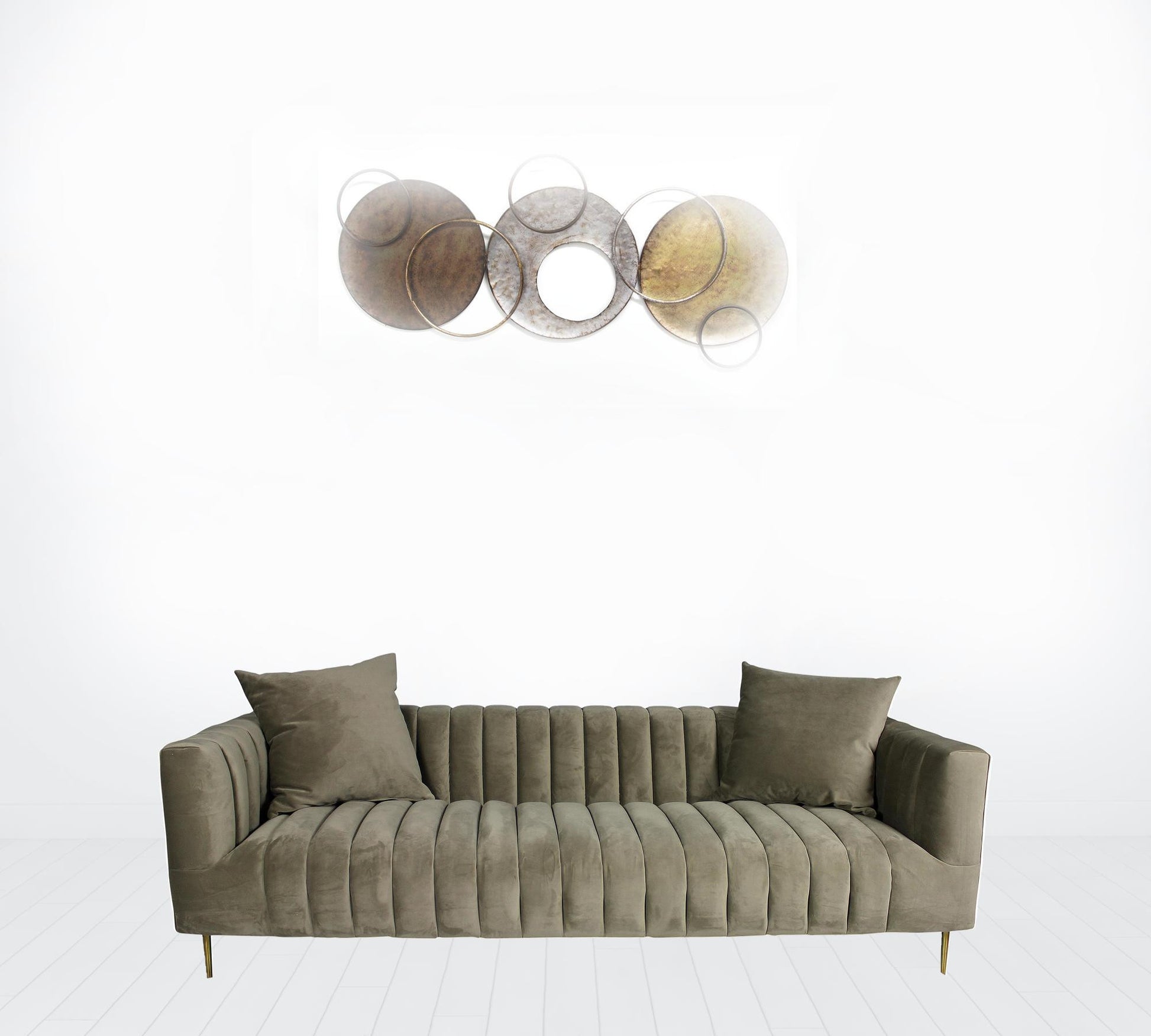 90" Gray Brown Velvet And Gold Sofa And Toss Pillows By Homeroots | Sofas | Modishstore - 3