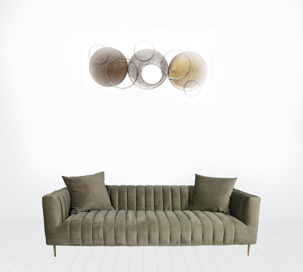 90" Gray Brown Velvet And Gold Sofa And Toss Pillows By Homeroots | Sofas | Modishstore - 3