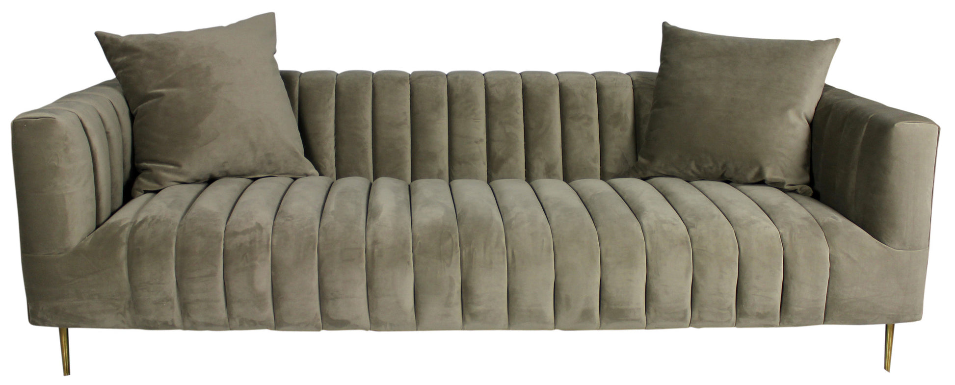 90" Gray Brown Velvet And Gold Sofa And Toss Pillows By Homeroots | Sofas | Modishstore