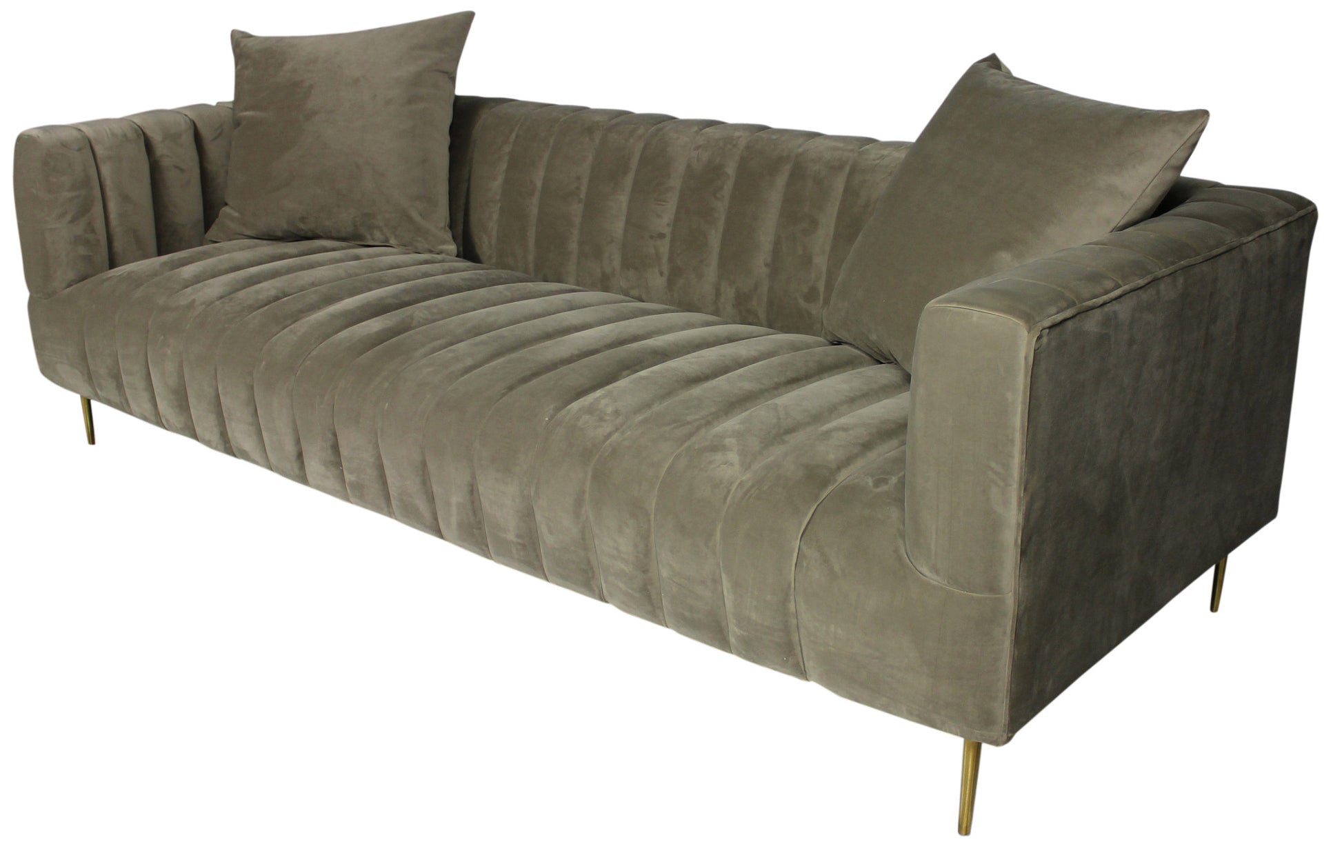 90" Gray Brown Velvet And Gold Sofa And Toss Pillows By Homeroots | Sofas | Modishstore - 2
