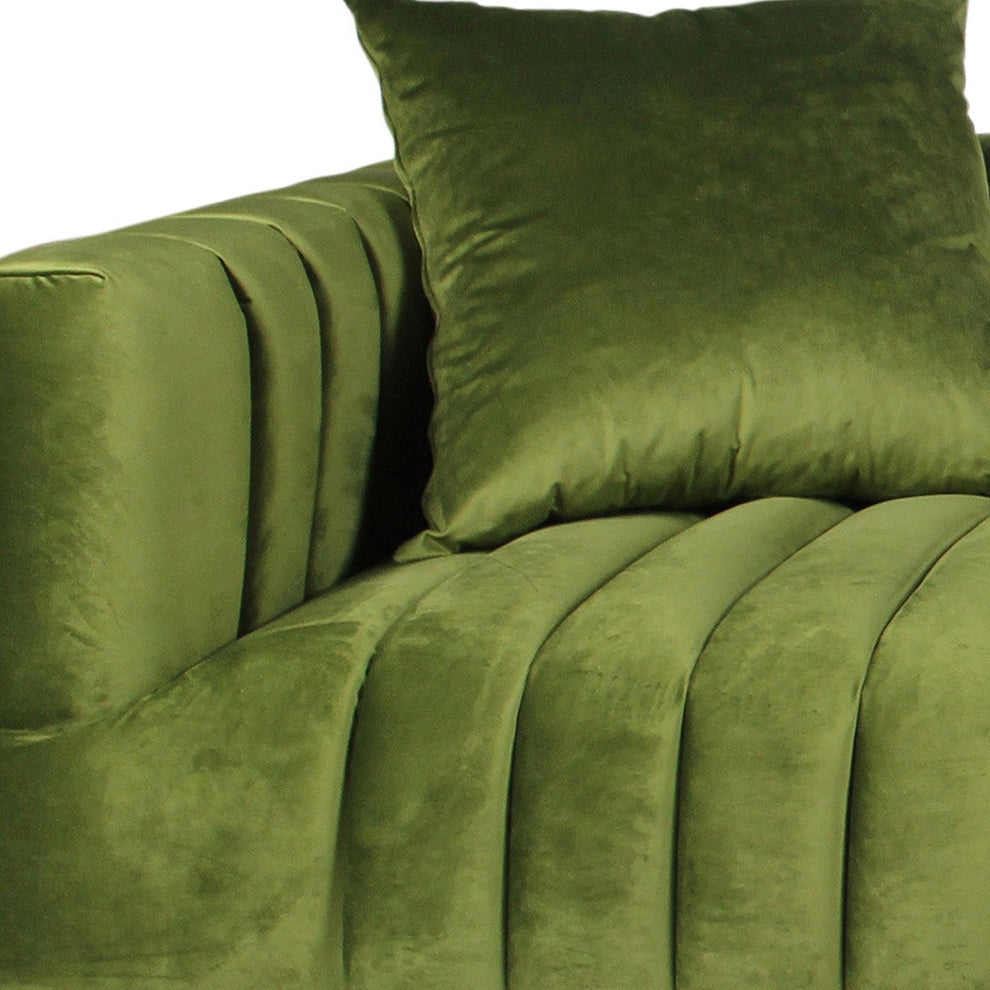 90" Moss Green Velvet And Gold Sofa With Two Toss Pillows By Homeroots | Sofas | Modishstore - 6