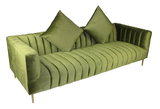 90" Moss Green Velvet And Gold Sofa With Two Toss Pillows By Homeroots