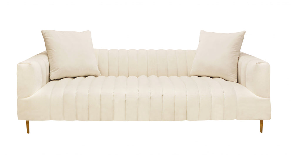 90" Ivory Channeled Velvet and Gold Sofa By Homeroots | Sofas | Modishstore - 6