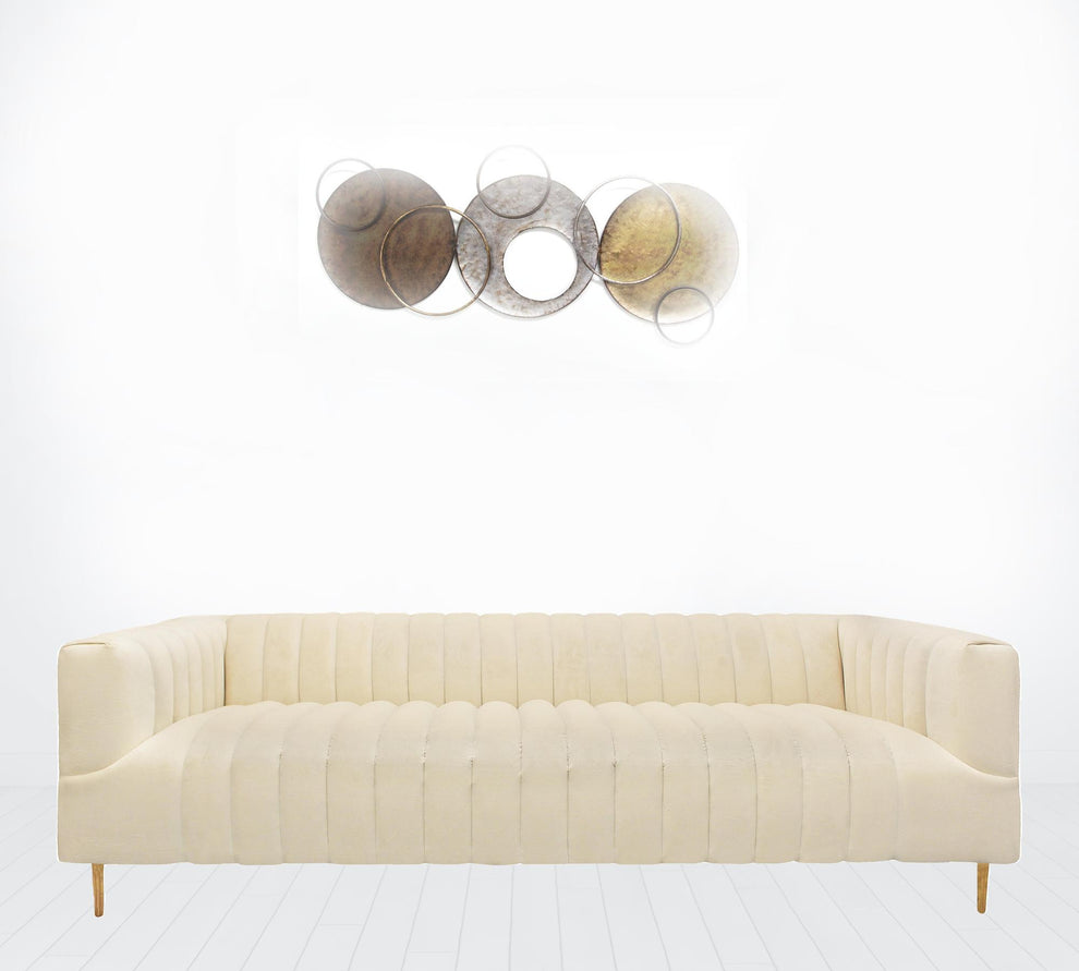 90" Ivory Channeled Velvet and Gold Sofa By Homeroots | Sofas | Modishstore - 5