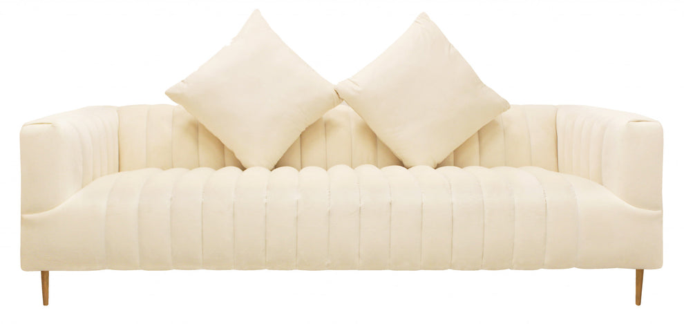 90" Ivory Channeled Velvet and Gold Sofa By Homeroots | Sofas | Modishstore - 7