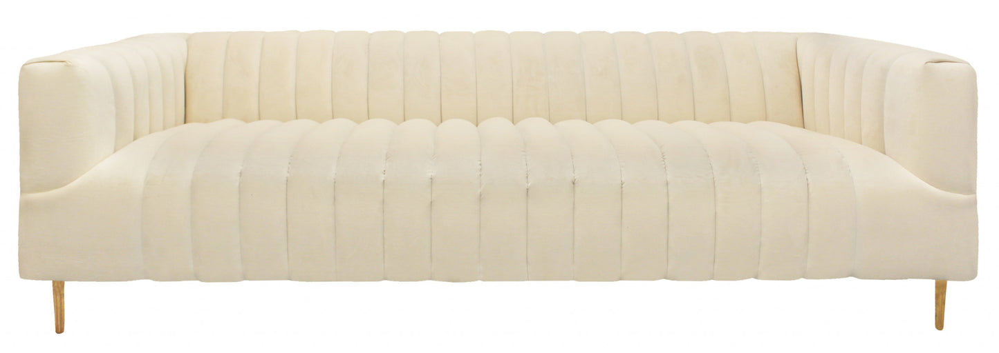 90" Ivory Channeled Velvet and Gold Sofa By Homeroots | Sofas | Modishstore