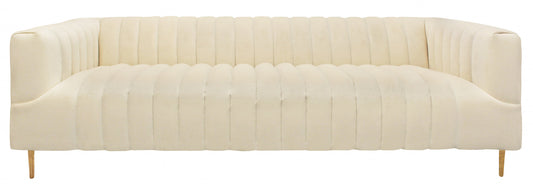 90" Ivory Channeled Velvet and Gold Sofa By Homeroots | Sofas | Modishstore