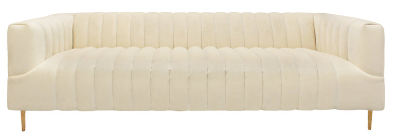 90" Ivory Channeled Velvet and Gold Sofa By Homeroots | Sofas | Modishstore