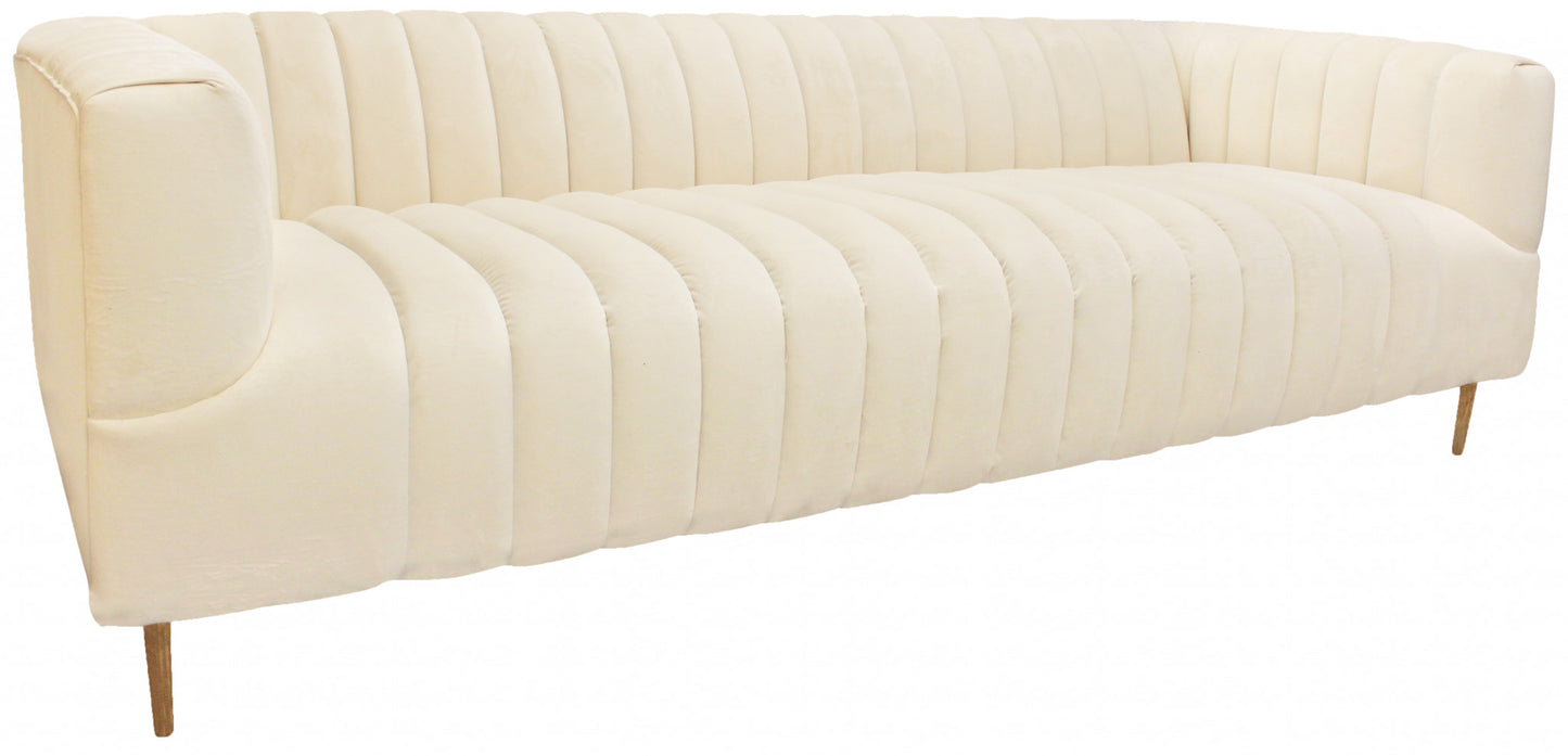 90" Ivory Channeled Velvet and Gold Sofa By Homeroots | Sofas | Modishstore - 2