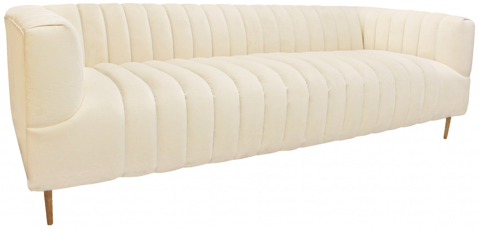 90" Ivory Channeled Velvet and Gold Sofa By Homeroots | Sofas | Modishstore - 2