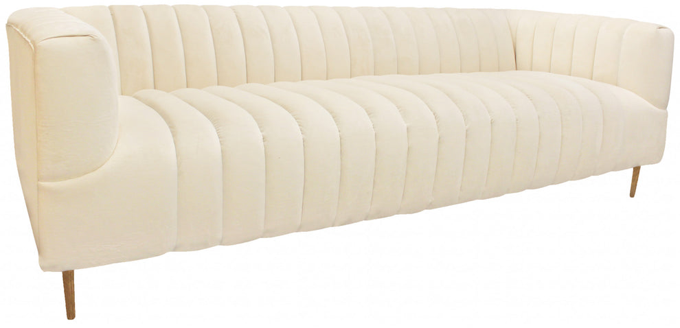 90" Ivory Channeled Velvet and Gold Sofa By Homeroots | Sofas | Modishstore - 2