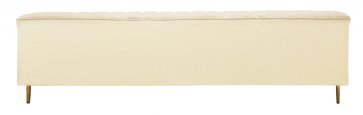 90" Ivory Channeled Velvet and Gold Sofa By Homeroots | Sofas | Modishstore - 4