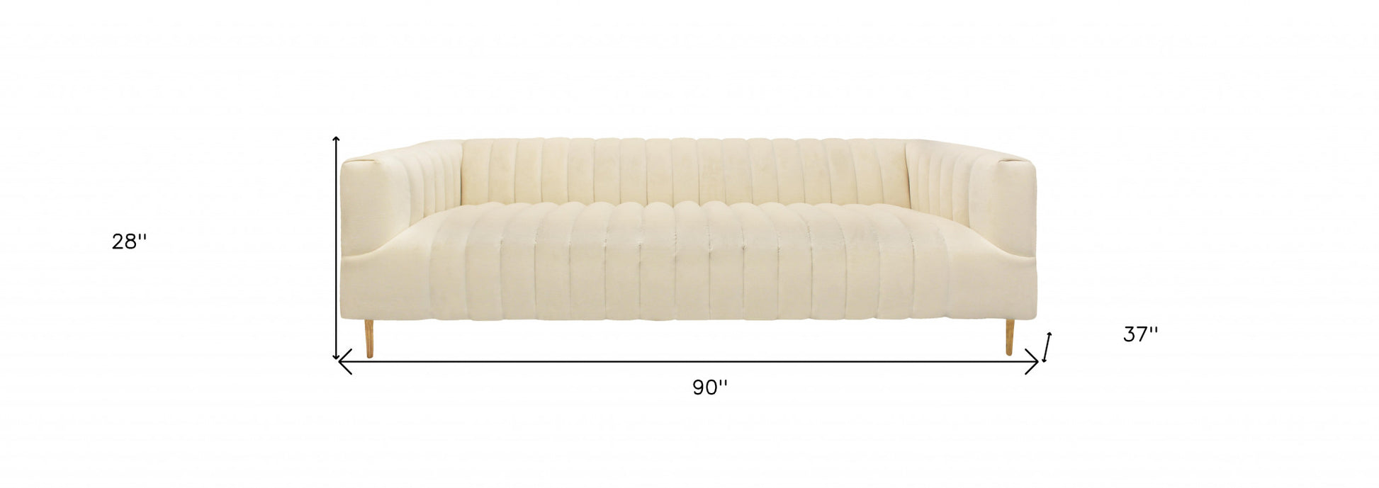 90" Ivory Channeled Velvet and Gold Sofa By Homeroots | Sofas | Modishstore - 9
