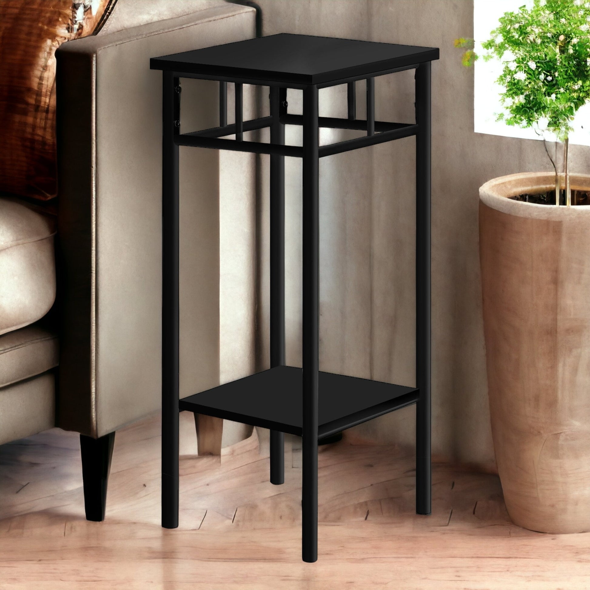 28" Black End Table With Shelf By Homeroots | End Tables | Modishstore - 6