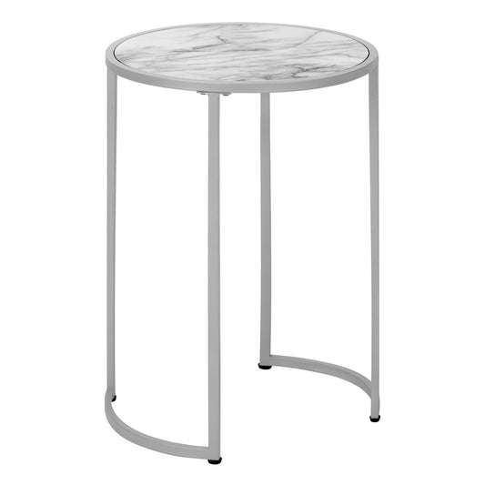 24" Silver And White Faux Marble Round End Table By Homeroots
