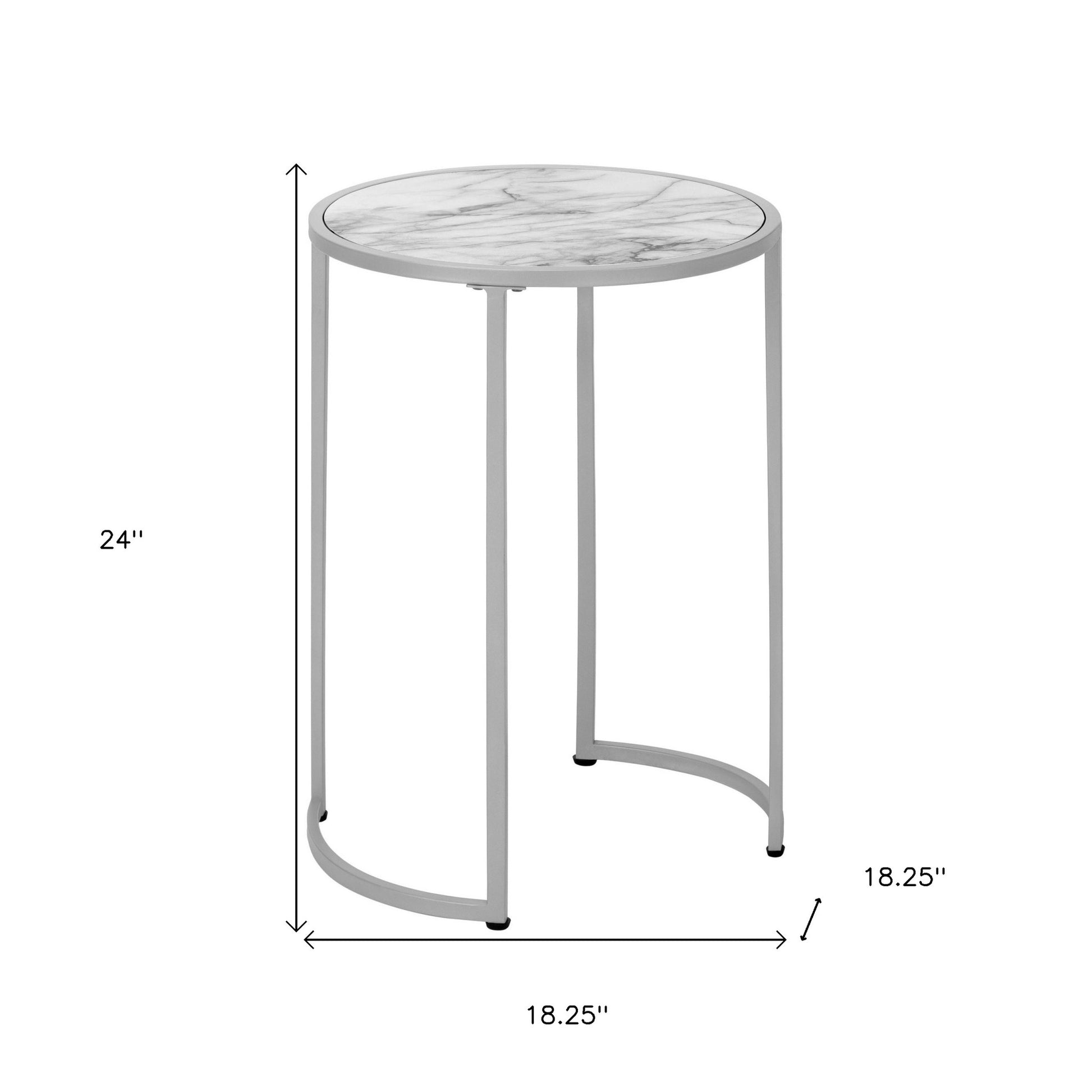 24" Silver And White Faux Marble Round End Table By Homeroots | End Tables | Modishstore - 8