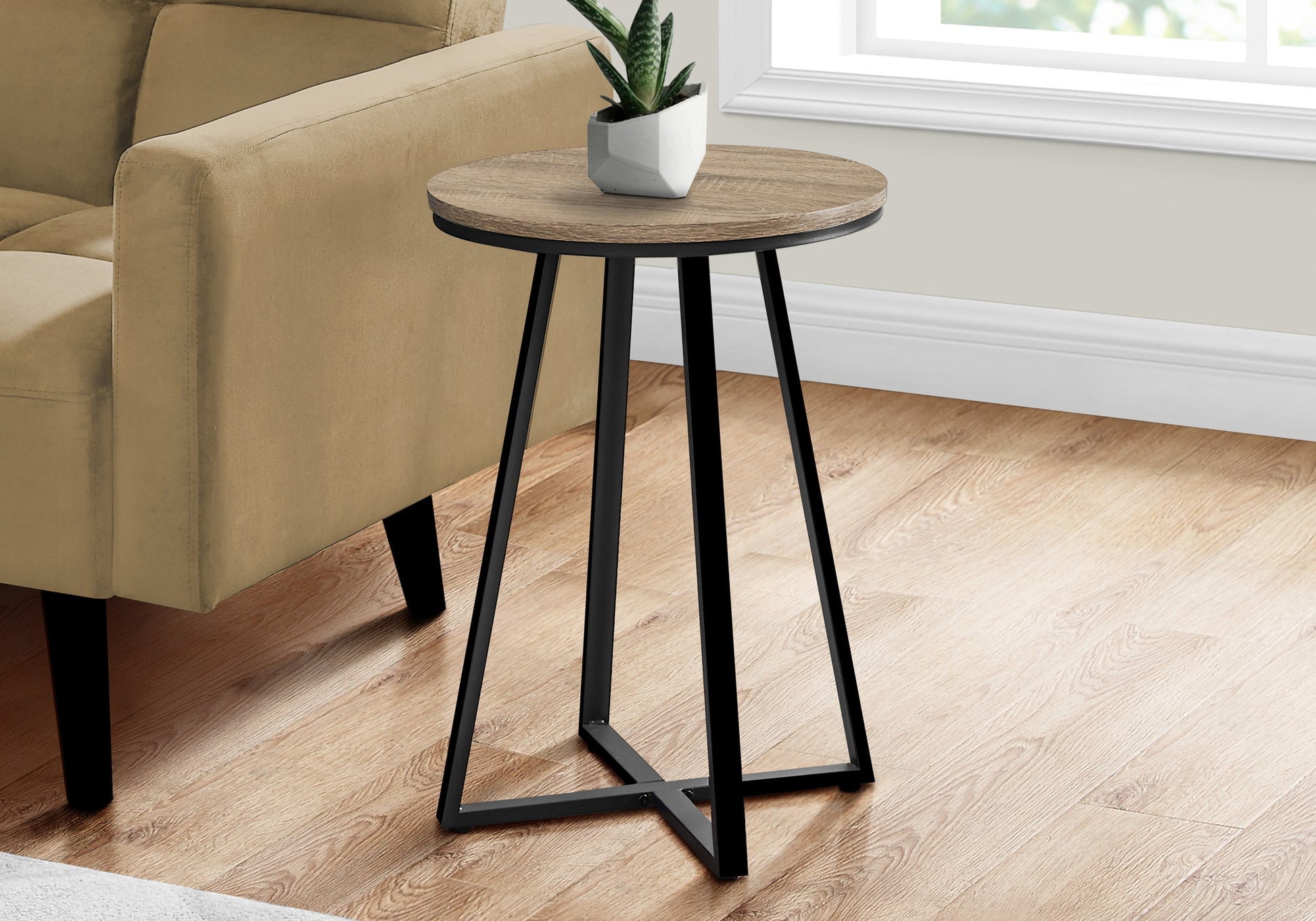 22" Black And Dark Taupe Round End Table By Homeroots | End Tables | Modishstore - 2