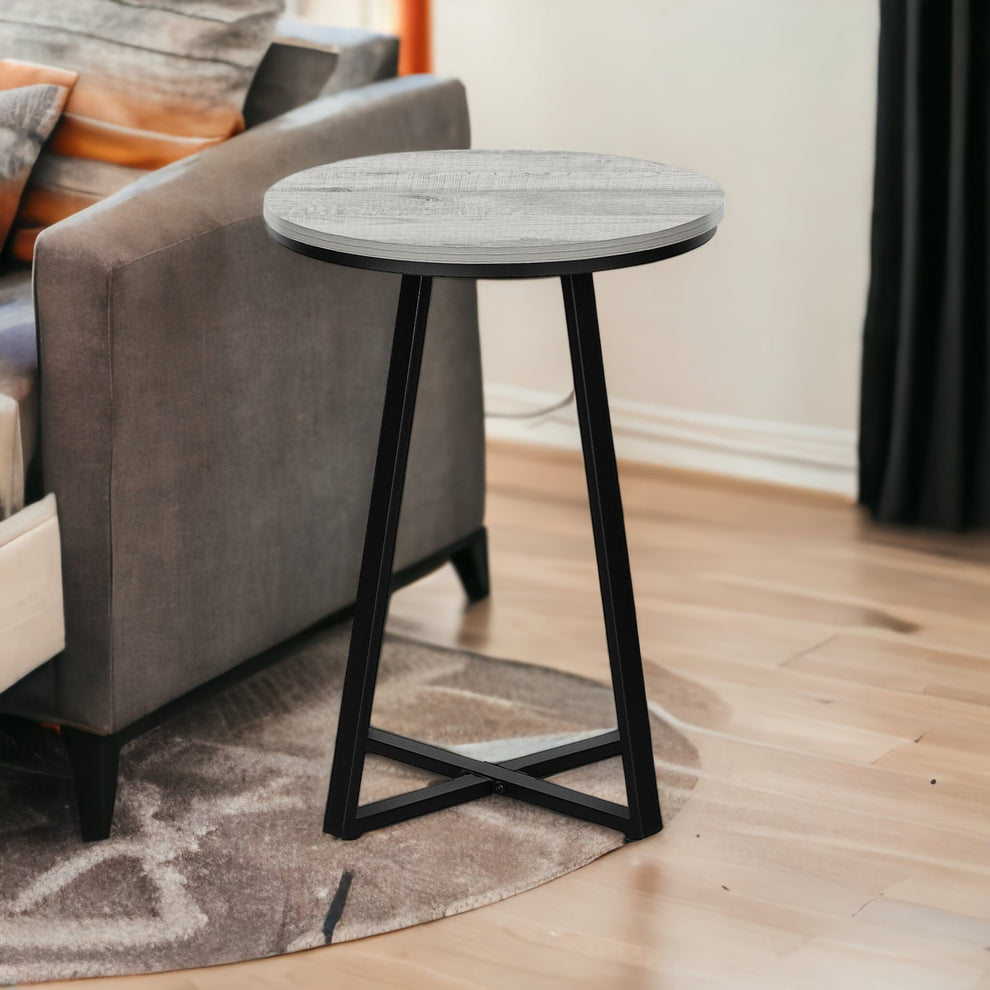 22" Black And Grey Round End Table By Homeroots | End Tables | Modishstore - 6