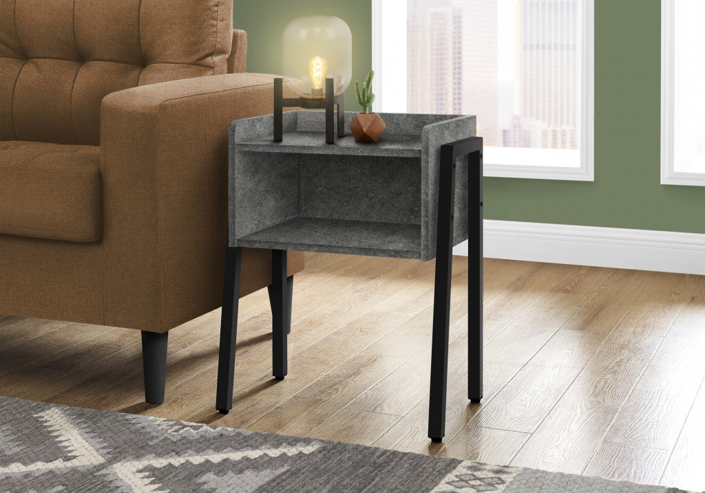 23" Black And Grey Faux Stone End Table With Shelf By Homeroots