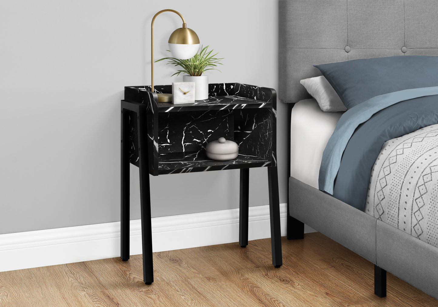 23" Black Faux Marble End Table With Shelf By Homeroots | End Tables | Modishstore - 3
