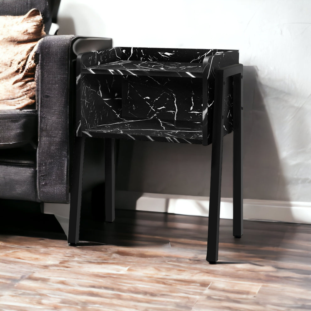 23" Black Faux Marble End Table With Shelf By Homeroots | End Tables | Modishstore - 6
