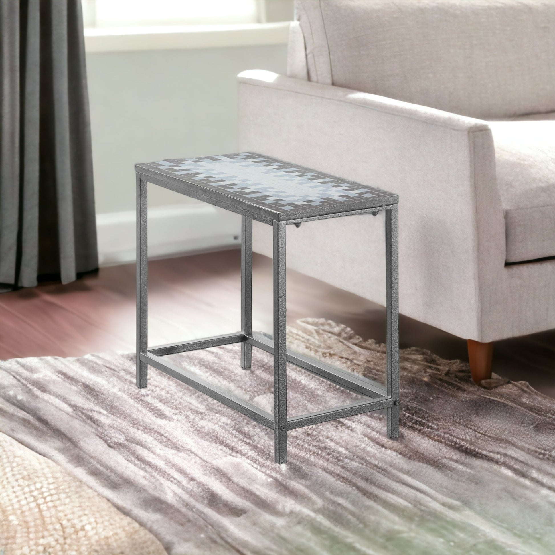 22" Gray And White Tile End Table By Homeroots | End Tables | Modishstore - 6