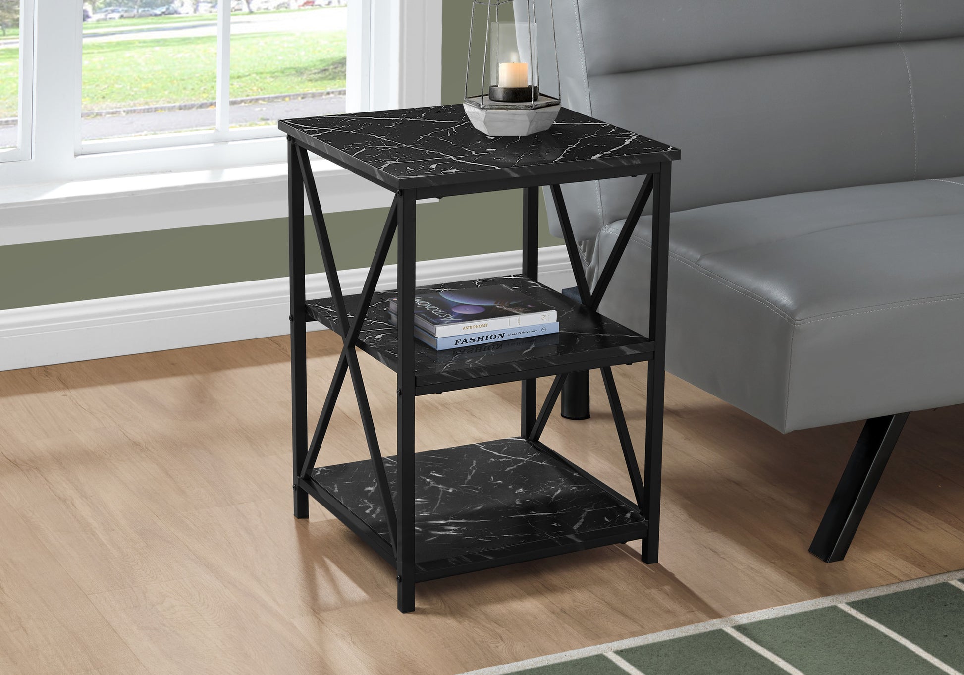 26" Black Faux Marble End Table With Two Shelves By Homeroots | End Tables | Modishstore - 2