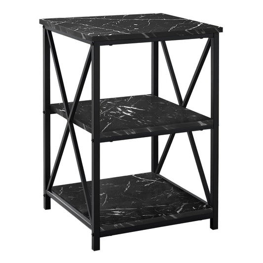 26" Black Faux Marble End Table With Two Shelves By Homeroots | End Tables | Modishstore