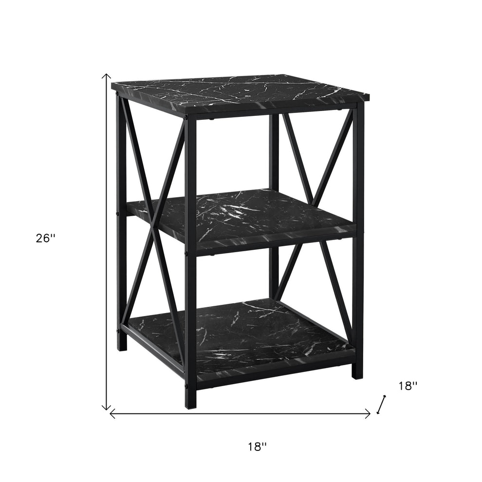 26" Black Faux Marble End Table With Two Shelves By Homeroots | End Tables | Modishstore - 4