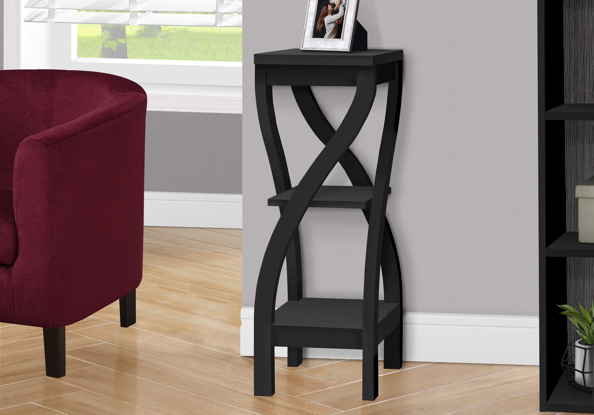 32" Black End Table With Two Shelves By Homeroots | End Tables | Modishstore - 6