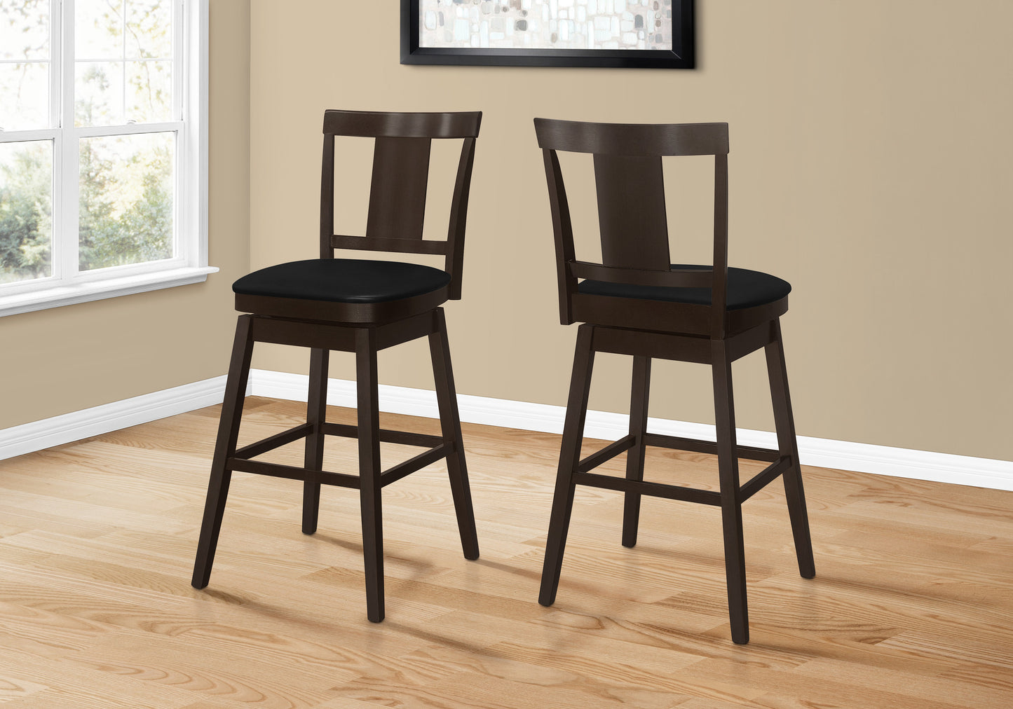28" Espresso Solid Wood Bar Height Bar Chair With Footrest By Homeroots | Bar Stools | Modishstore - 3