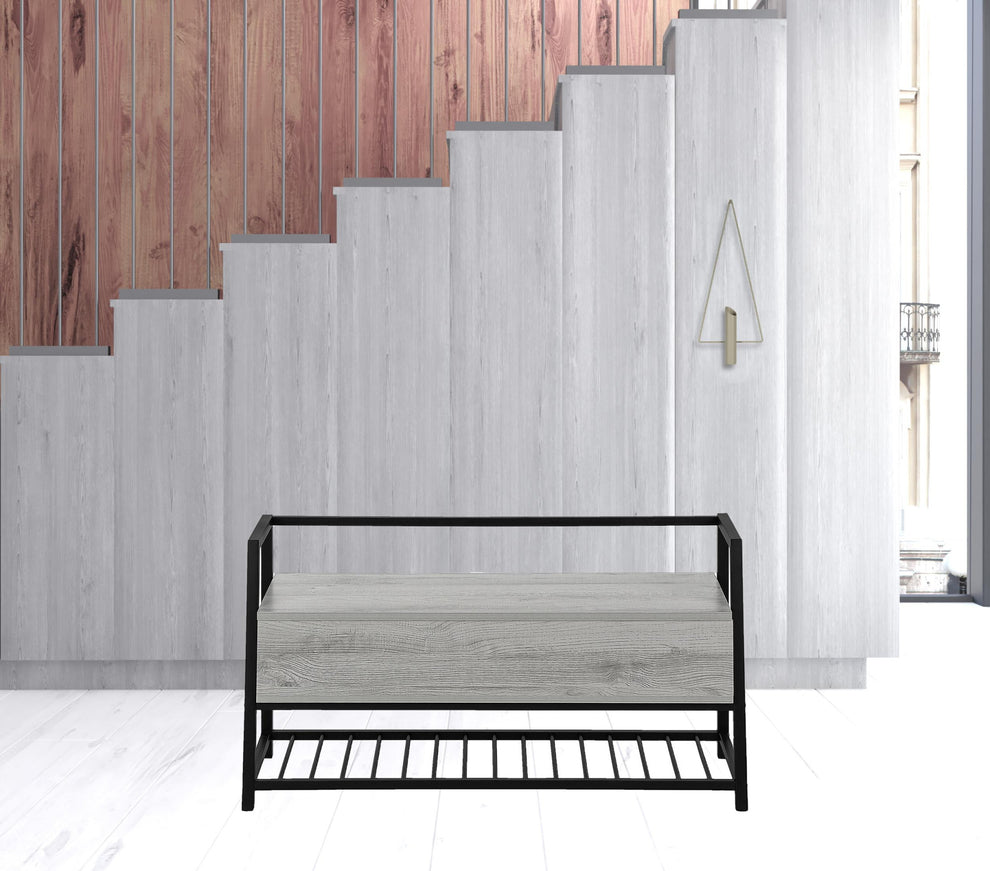 42" Gray And Black Bench With Flip top By Homeroots | Benches | Modishstore - 6