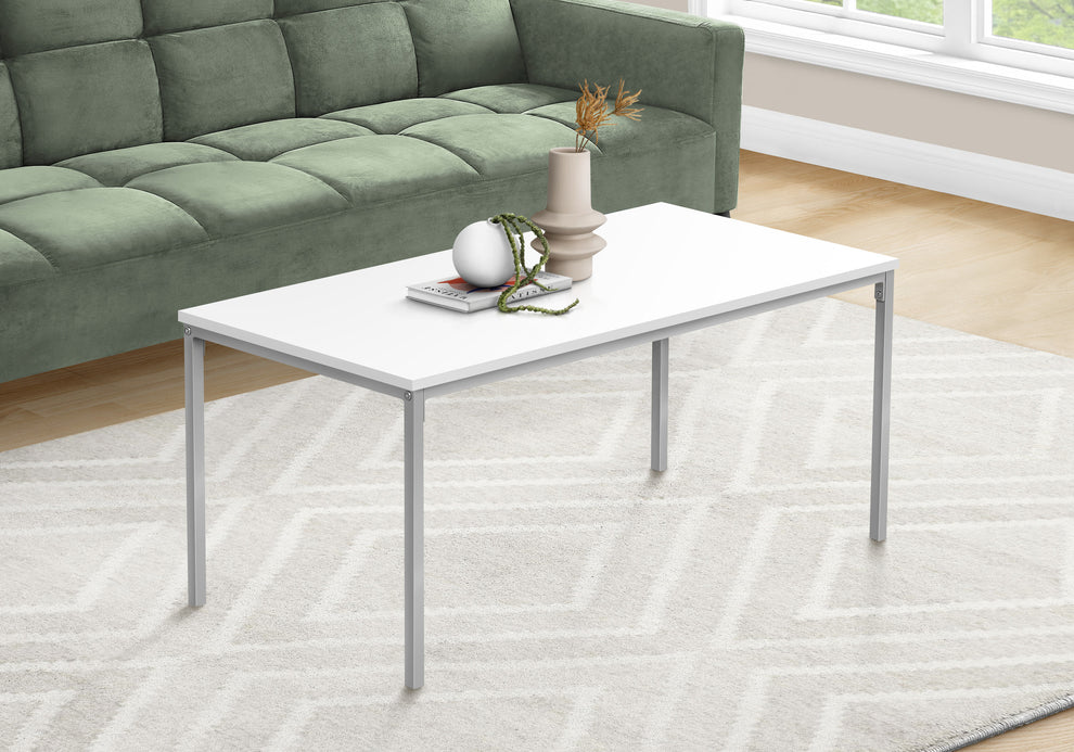 40" White And Silver Rectangular Coffee Table By Homeroots | Coffee Tables | Modishstore - 3