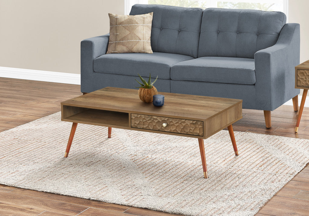 44" Walnut Rectangular Coffee Table With Drawer And Shelf By Homeroots