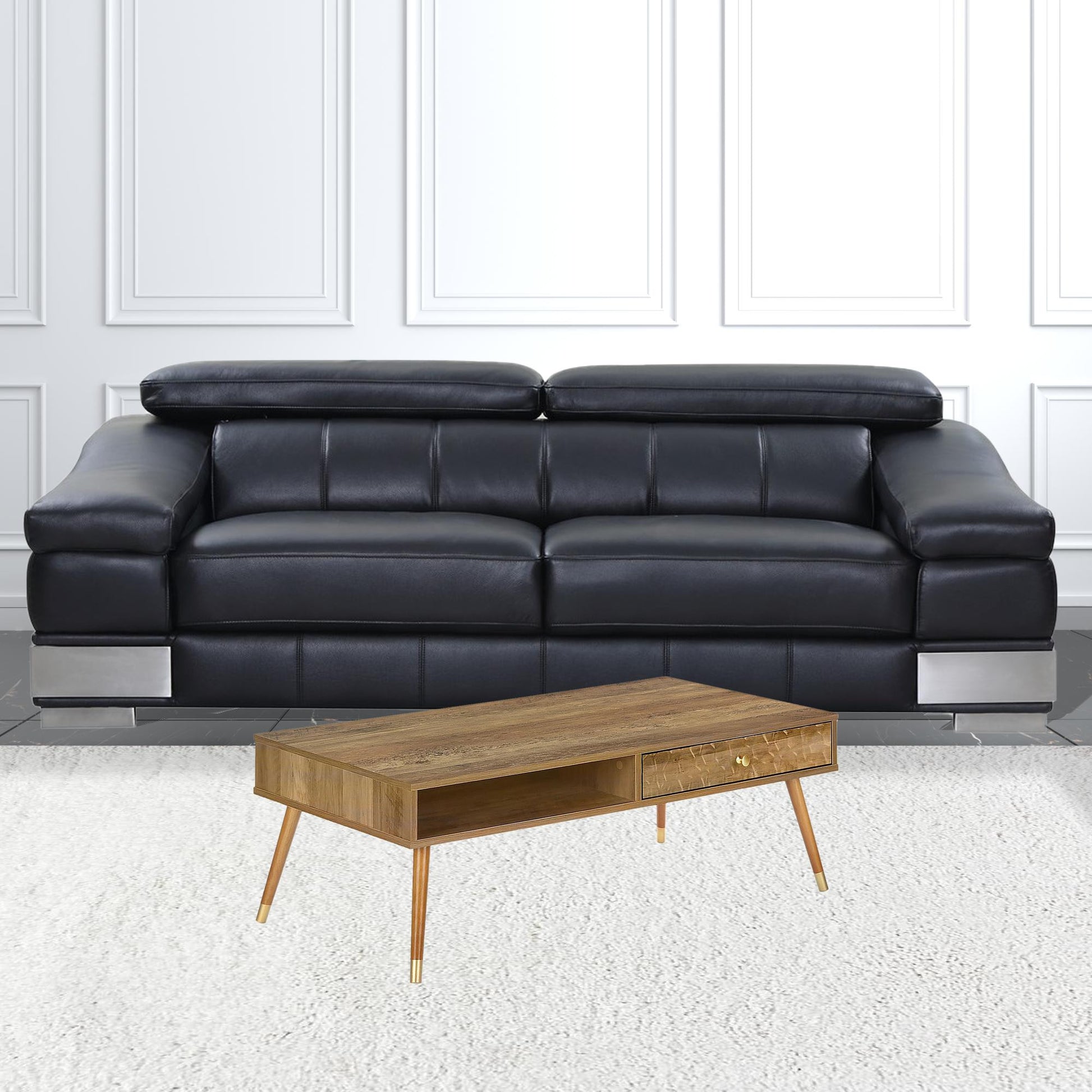 44" Walnut Rectangular Coffee Table With Drawer And Shelf By Homeroots | Coffee Tables | Modishstore - 6