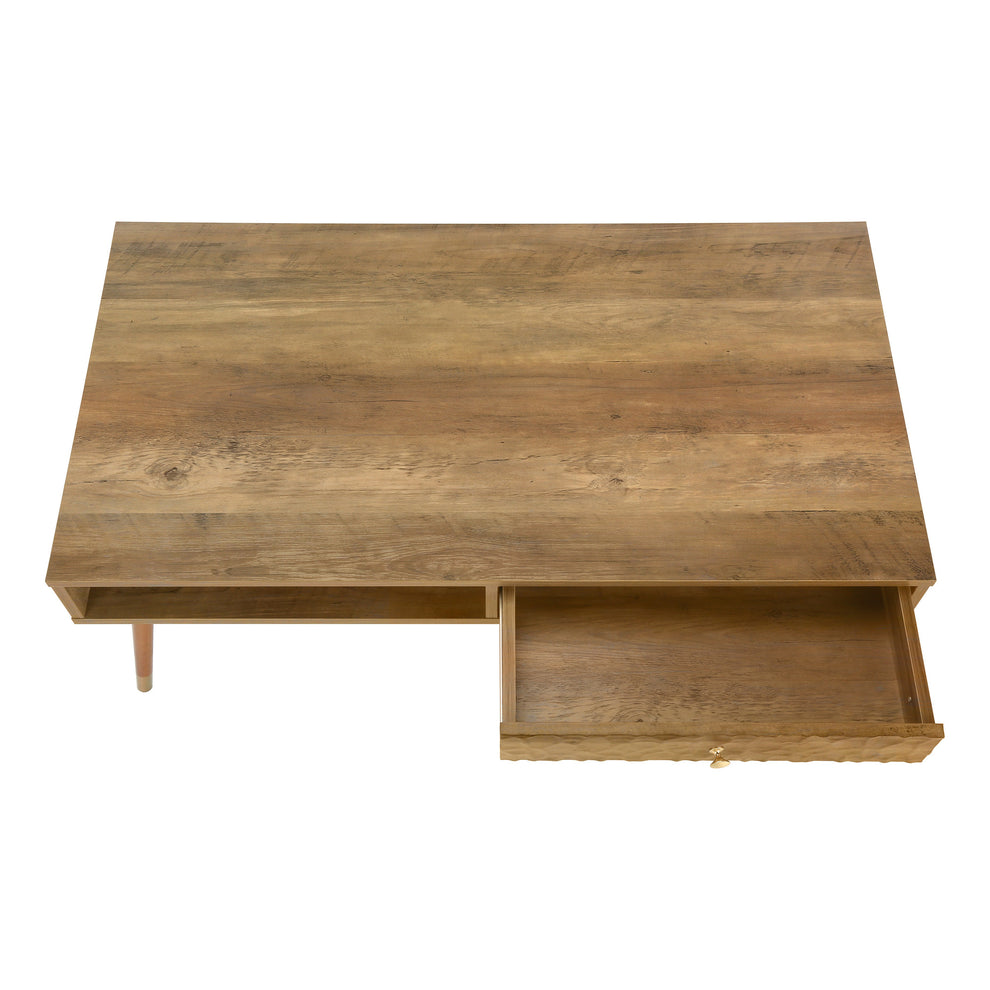 44" Walnut Rectangular Coffee Table With Drawer And Shelf By Homeroots | Coffee Tables | Modishstore - 5