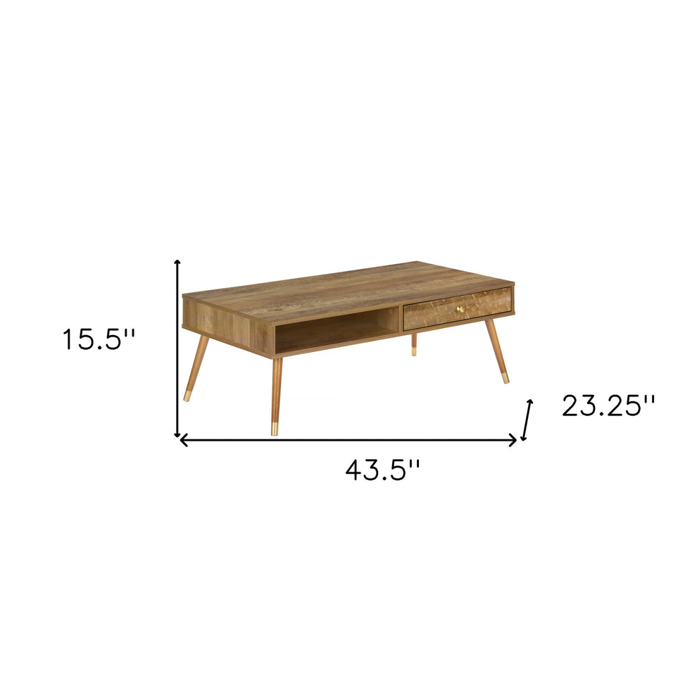 44" Walnut Rectangular Coffee Table With Drawer And Shelf By Homeroots | Coffee Tables | Modishstore - 9