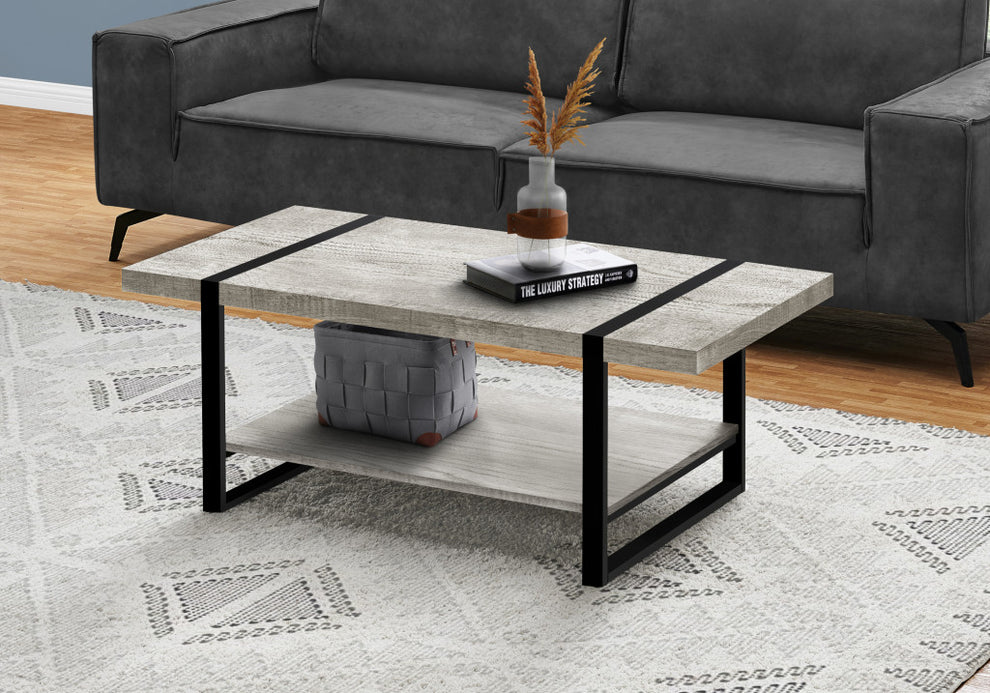 47" Grey And Black Rectangular Coffee Table With Shelf By Homeroots | Coffee Tables | Modishstore - 6