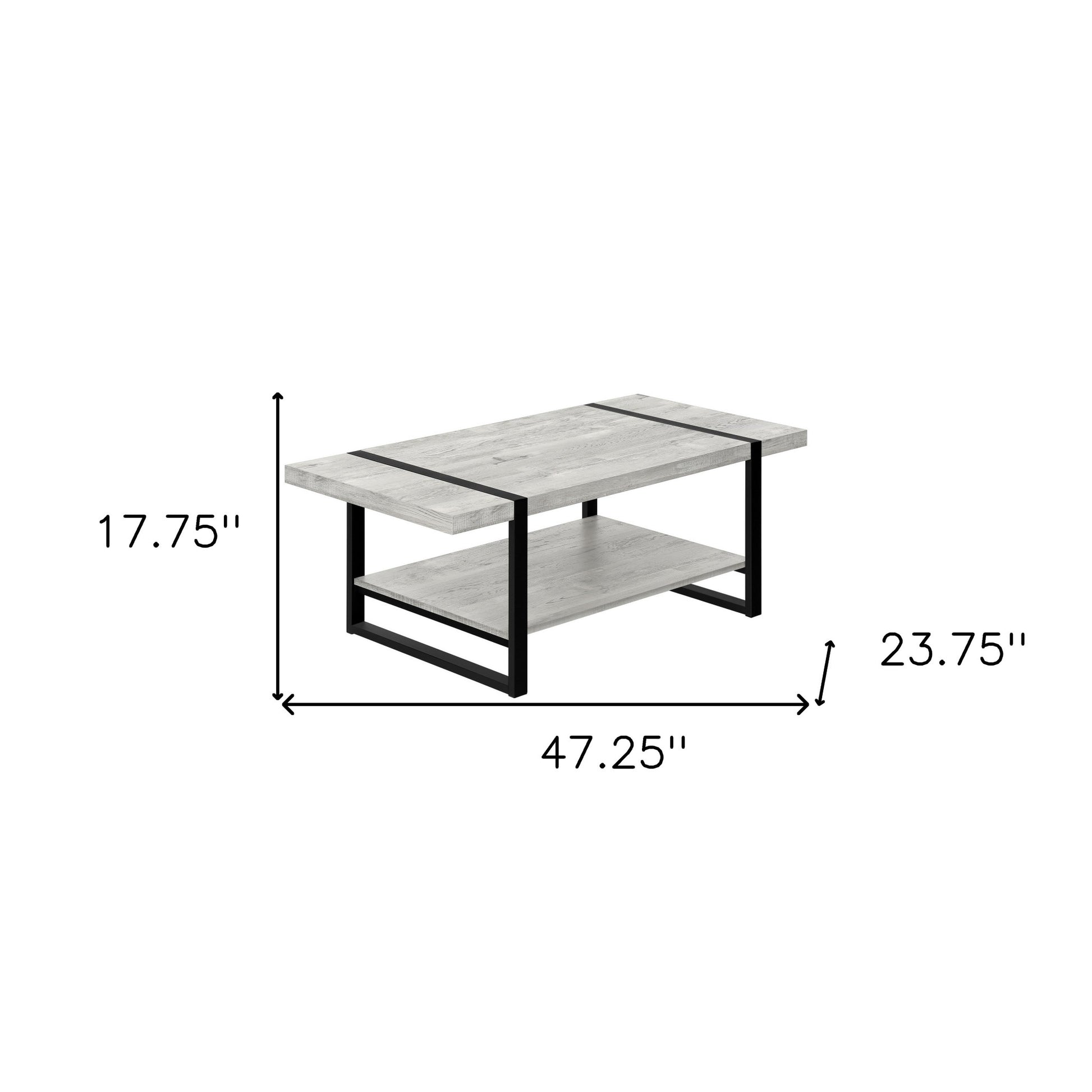 47" Grey And Black Rectangular Coffee Table With Shelf By Homeroots | Coffee Tables | Modishstore - 7