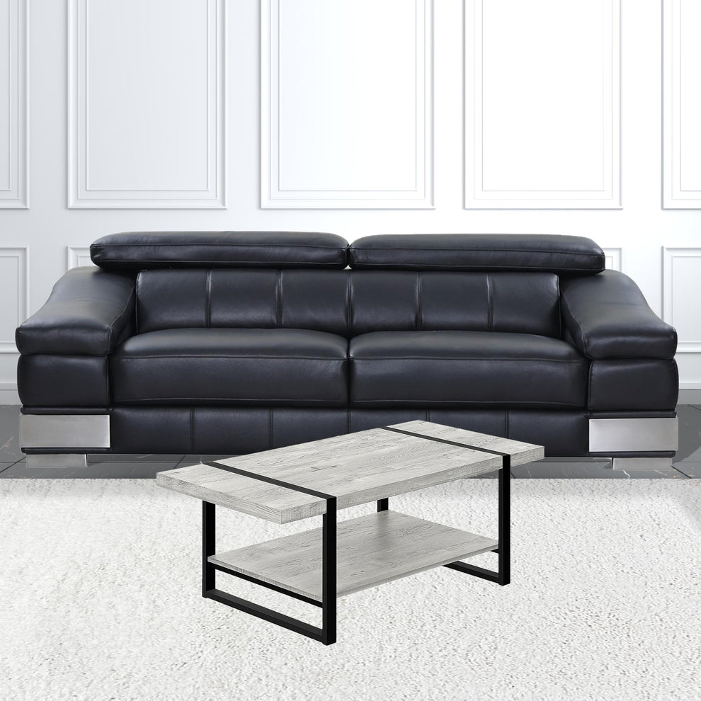 47" Grey And Black Rectangular Coffee Table With Shelf By Homeroots | Coffee Tables | Modishstore - 5