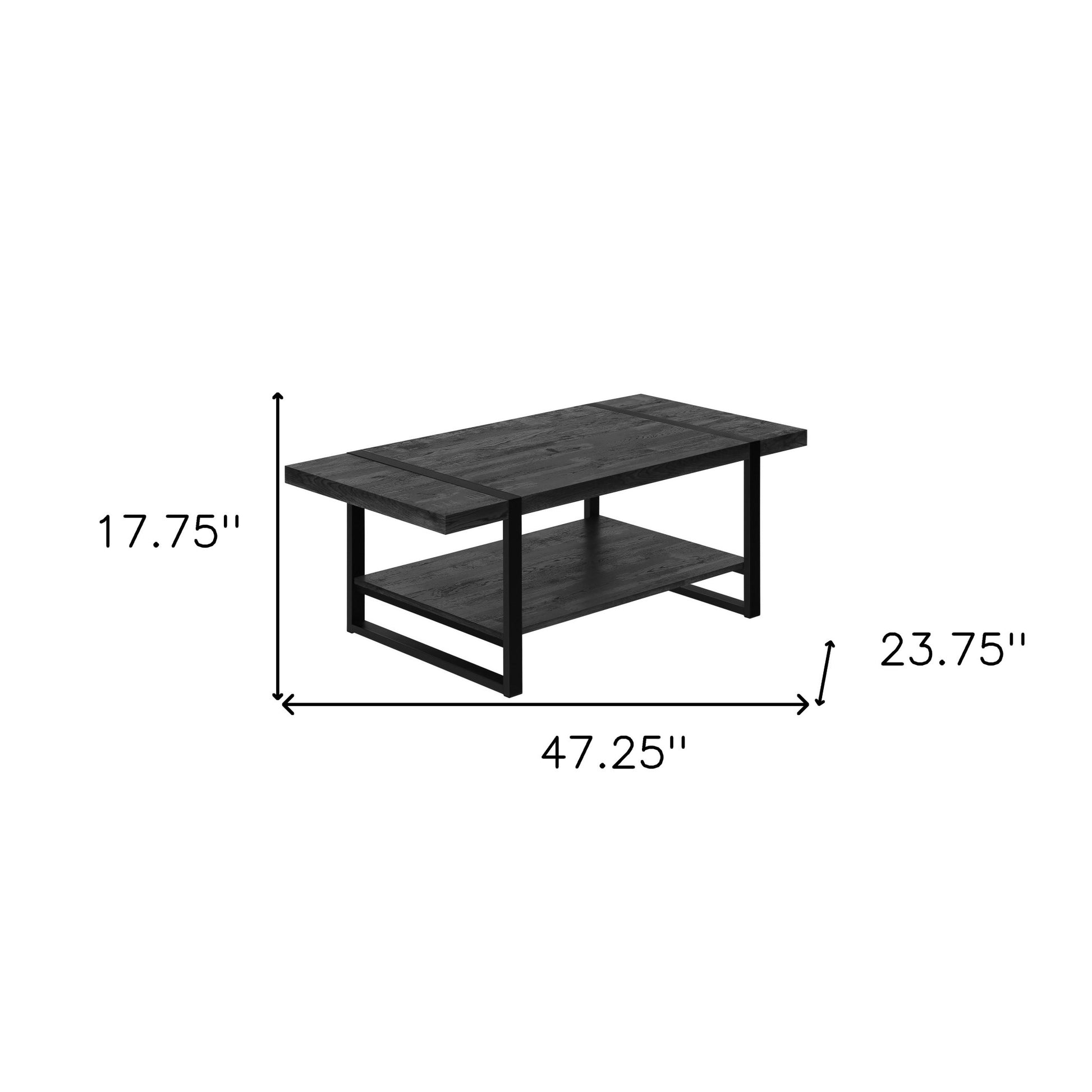 47" Black Rectangular Coffee Table With Shelf By Homeroots | Coffee Tables | Modishstore - 9