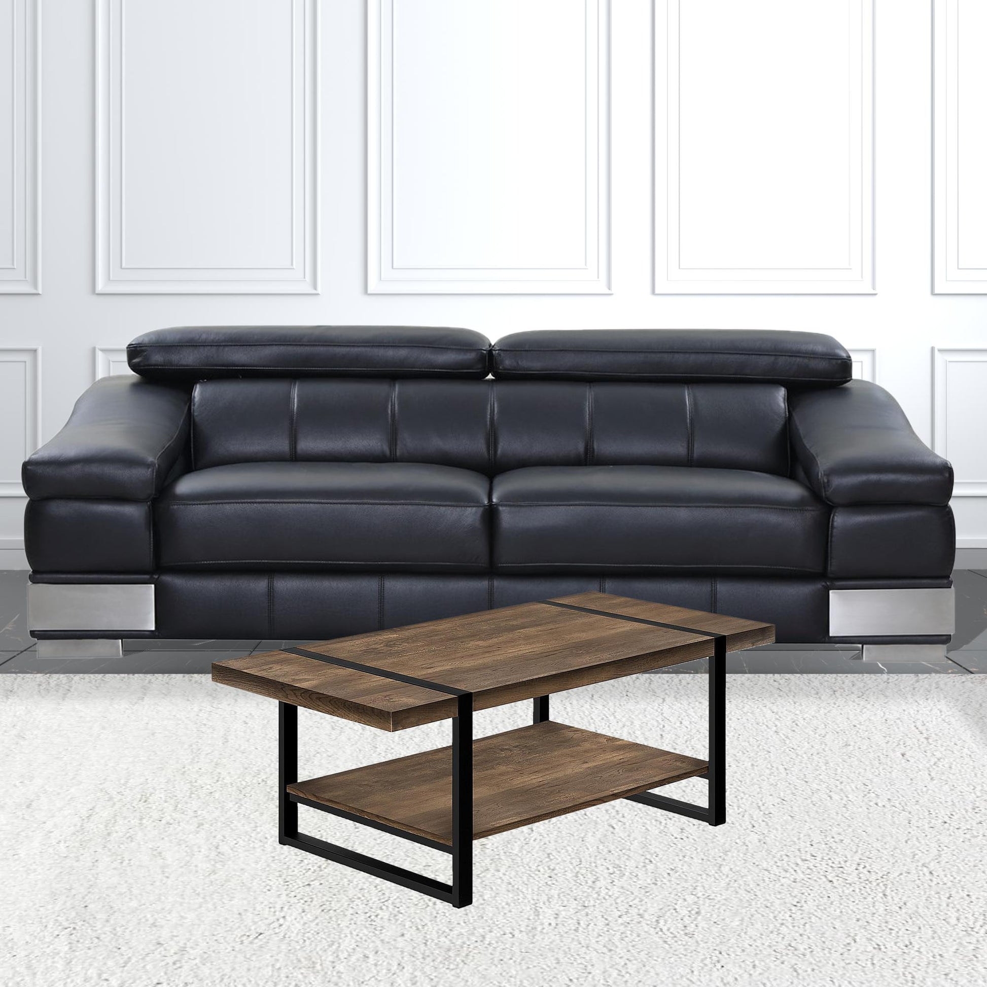 47" Brown And Black Rectangular Coffee Table With Shelf By Homeroots | Coffee Tables | Modishstore - 6