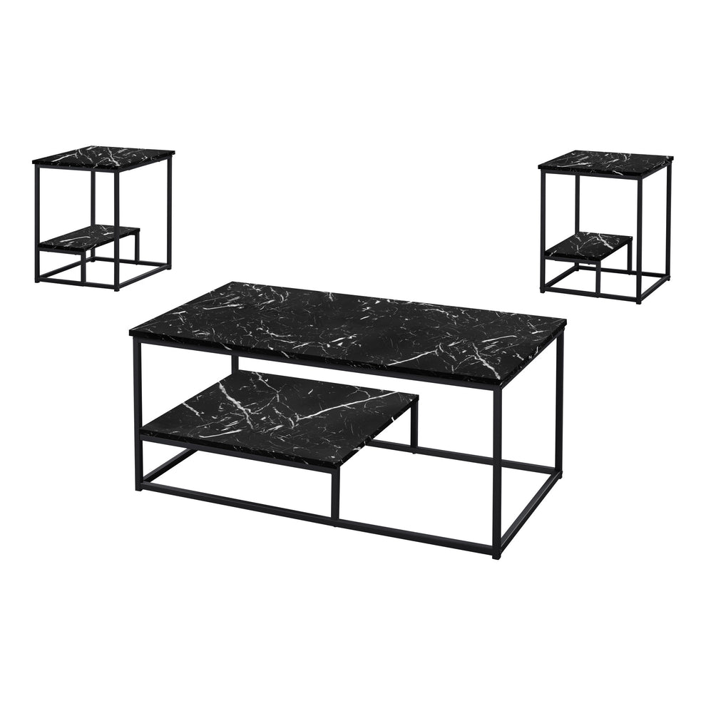 Set Of Three 42" Black Rectangular Coffee Table With Shelf By Homeroots | Coffee Tables | Modishstore - 2