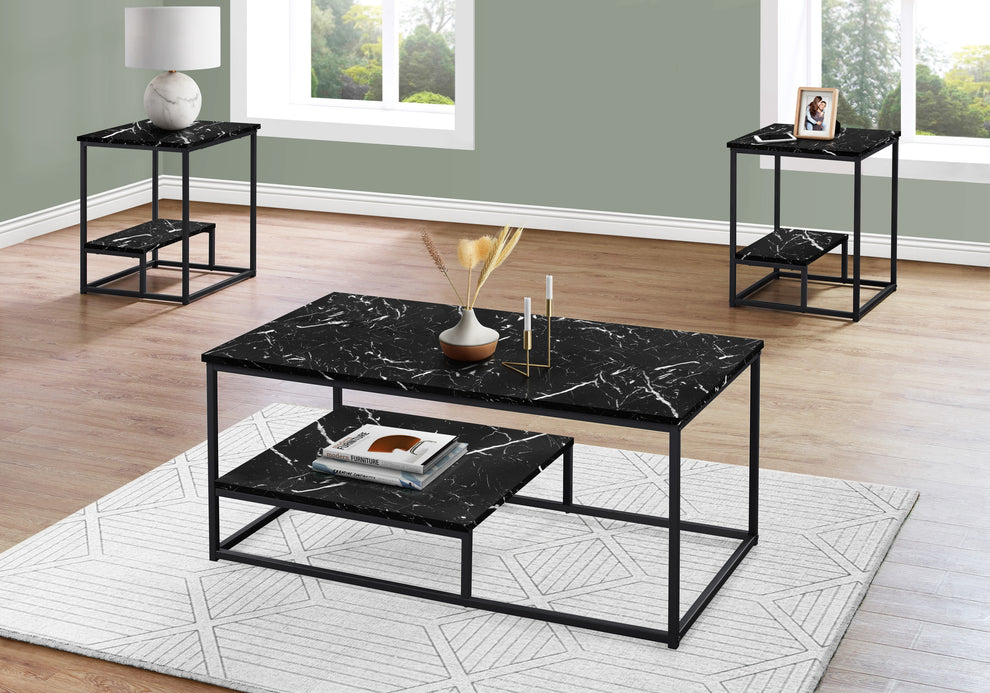Set Of Three 42" Black Rectangular Coffee Table With Shelf By Homeroots | Coffee Tables | Modishstore - 4